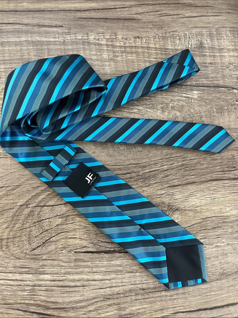 jf j.ferrar Teal and Navy Diagonal Stripe Men's Tie